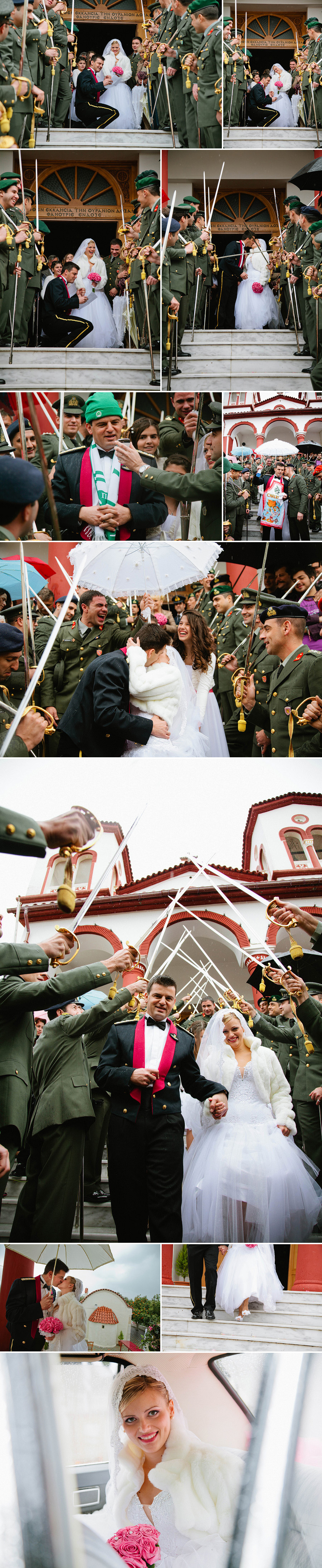Couple exit the church, military style